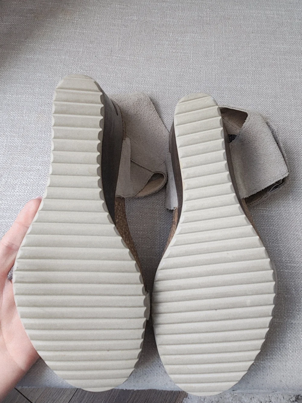 Tsubo Tehina Suede Cork Platform Wedge Sandals Neutral Beige Grey 9 Boho